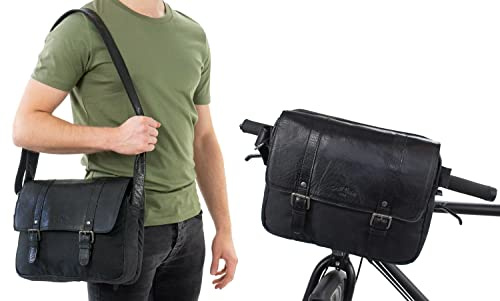 Gusti Lenkertasche Leder- Odiel D. Lenkertasche inkl. Platte Umhängetasche Fahrradtasche Tablet Ledertasche Vintage Schwarz Leder