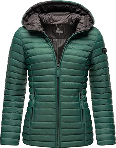 MARIKOO Giacca di transizione leggera da donna trapuntata con cappuccio Asraa XS-3XL, verde scuro, XS