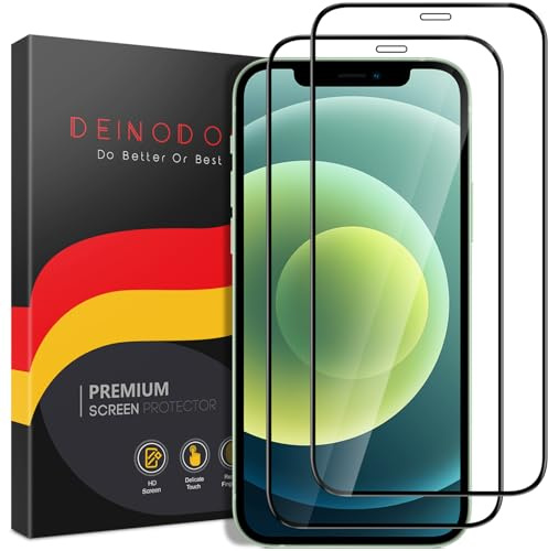 DEINODON Panzer Schutz Glas für iPhone 12 Mini [2 Stück] Full Screen Displayschutz mit Rahmen [Militärniveau 9H+ Bruchsicherheit] Antistatik Schutzglas Kristallklar Schutzfolie Schwarz Rand