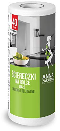 ANNA ZARADNA 035564 Lot de 40 chiffons de nettoyage de qualité supérieure sur rouleau, lavable, couleur : blanc, pré-perforé pour un défilement plus facile, fabriqué dans l'UE.