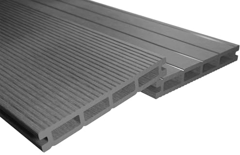 Endorphin WPC Terrassendielen Komplettset für 2m² in Hellgrau | Hohlkammerdiele, Dielenlänge 220cm, Splitterfrei, Pflegeleicht, Wetterfest, Unterkonstruktion & Clips, Rutschfest