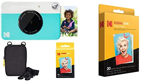 KODAK: Paquete básico de cámara instantánea Printomatic (Azul) + Papel Zink (20 Hojas) & Papel Fotográfico Zink Premium de 2X3 Pulgadas (20 Hojas) Compatible con Smile, Kodak Step, Printomatic.