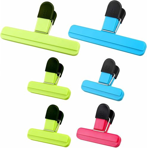 MEKEET 6Pcs Bag Clips for Food Storage, Freezer Bag Clips, Sturdy, Airtight, Reusable Clips, Reusable Kitchen Food Clips, 2 Large & 4 Small Clips for Home, Kitchen, Travel