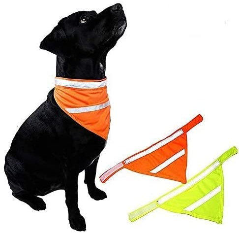 Hund Bandanas Reflektierende Hund Halstuch Hund Bandana Sicherheit Reflektierende Lätzchen für Hunde Katzen Hohe Sichtbarkeit Haustier Walking in der Nacht (Neon Gelb + Neon Orange L)