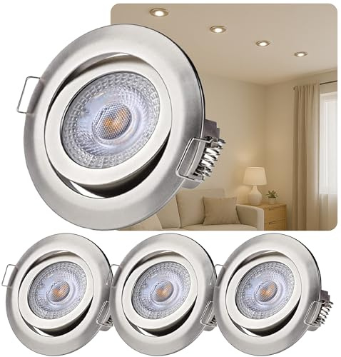 Sweet Led | LED Einbaustrahler 230V flach dimmbar in 3 Stufen - Einbauleuchten 5W 360lm 3000K warmweiß - LED Spots Decke 68mm Lochmaß - Deckenstrahler schwenkbar | rund - Farbe chrom-nickel - 3er Set