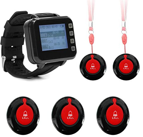 Notfallknopf für Senioren Drahtloses Rufsystem Senioren Notruf Drahtlos SOS Alarmknopf Piepser Anwendbar auf die Hausnotruf Behinderten älteren Patienten Pflegeheim 1 Armband-Pager+ 5 notrufknopf