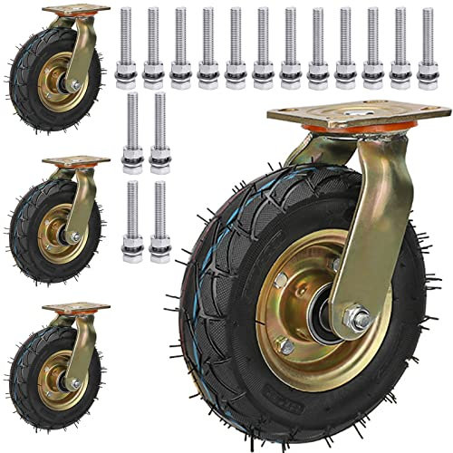 WORDFUN Luftreifen Gummi Rollen 4 Stück Schwerlastrollen Für Möbel, Lenkrollen Mit Bremse 20cm 25cm Leise Bockrolle, Mit Schrauben, Groß Industrierollen Für Transportwagen Plattformwagen