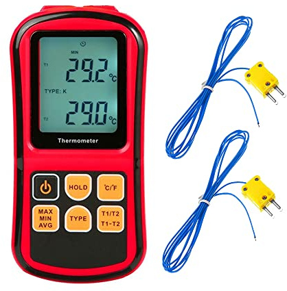 Mengshen Digitales Thermometer, 2 Kanal K-Typ Thermoelement Sondensensor | für K/J/T/E/R/N/S-Typ, Temperaturmessgerät, -200 ℃ bis 1372 ℃, -328 ℉ bis 2501 ℉