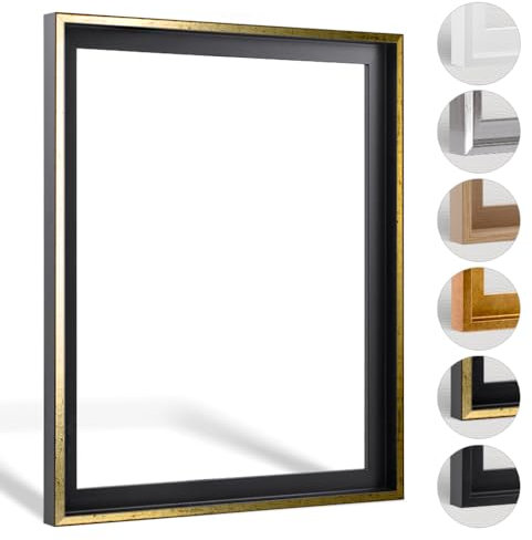 Haak Schattenfugenrahmen Levi in Schwarz Gold gebürstet 60 X 80 cm für Keilrahmenbilder und Leinwände Glanz Edition