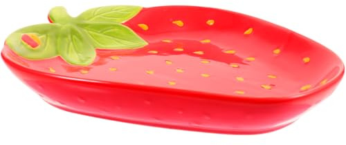 SHERCHPRY Strawberry Bowl Ceramic Food Tray 9.25X7.32X1.10In Adorable Fruit Serving Plate Household Salad Bowl Snack Platter Decorative Printing Dish