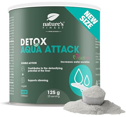 Nature's Finest Detox Aqua Attack Drink, Trinkpulver 125 g | Mit Cactinea Feigenkaktus, Chlorella, Mariendistel & Artischocke - Zitronengeschmack, vegan, mit Stevia
