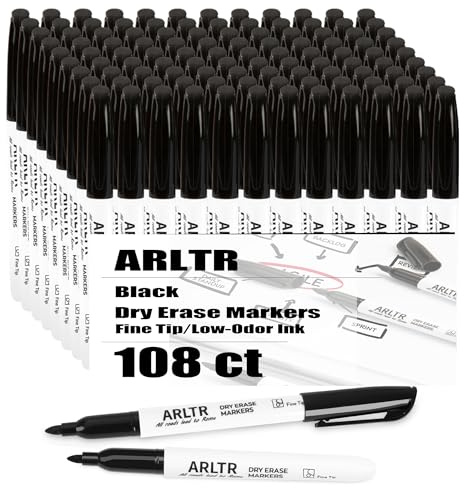 ARLTR Dry Erase Markers Bulk, 108 Pack Black Whiteboard Markers with Fine Tip, Low Odor Dry Erase Markers for Office Home