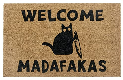 Hanse Home Felpudo de Coco Natural - Welcome Madafakas, Resistente a la Intemperie y Antideslizante, para Interior, Pasillo, Terraza, Entrada - 45 x 75 cm