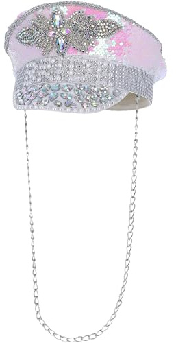 Smiffys 53021 Fever Deluxe paljett & Pärla Brud Kaptener Mössa, Unisex Vuxen, Silver & Rosa, En Storlek