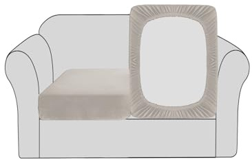 BellaHills Velvet Stretch Sofa Seat Cushion Covers Couch Cushion Covers Modular Seat Covers Furniture Protector Sofa Seat Cover with Elastic Bottom(2 Pieces, Oatmeal)