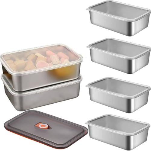 Ceiteo 6 x Edelstahl-Frischhaltedosen mit Deckel, Outdoor-Lunchbox, Edelstahl-Schüssel mit luftdichten Deckeln für Picknick, Reisen, wiederverwendbar und stapelbar