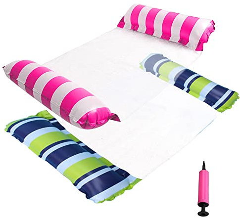 Amaca Gonfiabile Mare 2 Pezzi, Materassini Gonfiabili per Piscina, Portatile Lettino Mare Gonfiabile, 4 in 1 Lettino Gonfiabile Piscina, Amaca da Piscina con 1 Pompa (Dizhilv-rosso)