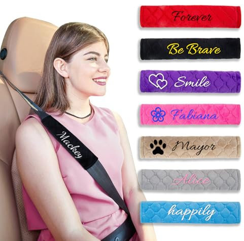 Personalized Seat Belt Pads, Embroidered Seatbelt Covers, Car Seat Belt Pads for Adults Seat Belt Cushion for Kids Universal Fit for All Cars and Backpack Neck Cushion Protector 25.5cm/10 Inch 1 Pack