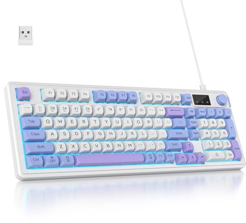 SbocKeeb Clavier sans Fil, 96% Ordinateur Clavier Silencieux Gaming à Membrane, Disposition Américaine QWERTY, Bluetooth/2,4 G/USB RGB Crémeux Claviers avec Pavé Numérique