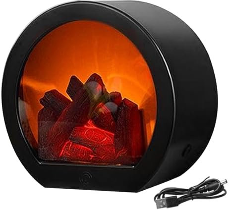 Realistic LED Electric Log Burner Effect Fire - USB/Battery Powered Portable Tabletop Flameless Fireplace Lantern