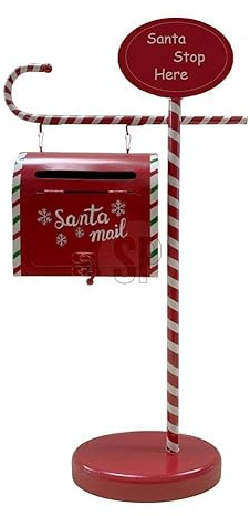 SELF IMPORT AGENCIES Buzón de Navidad, 51 cm, hierro rojo, decoración festiva, soporte de regalo