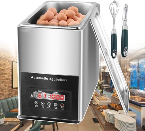 forplubossmmp Hervidor De Huevos Eléctrico De Aguas Termales con Pantalla De Visualización, Máquina para Escalfar Huevos De Acero Inoxidable, Temporizador De 0 A 99 Minutos(con Batidor De Huevos)