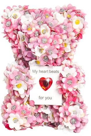 lanliflying Rosen-Bär, künstlicher Rosenstrauß, handgefertigter Valentinstags-Bär, Tischdekoration für sie, Mutter, Ehefrau
