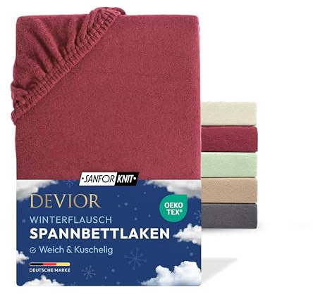Devior Winterflausch Fleece Spannbettlaken, Bordeaux, 180x200–200x220 – Für Boxspringbett – Weich, wärmend & pflegeleicht aus 80% Baumwolle – Winterbettlaken mit Gummizug