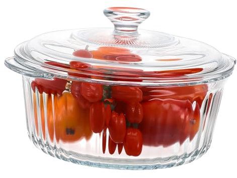 Cabilock Olla De Vidrio Redonda 2.4l Con Tapa Fuente De Cristal Para Hornear y Cocinar
