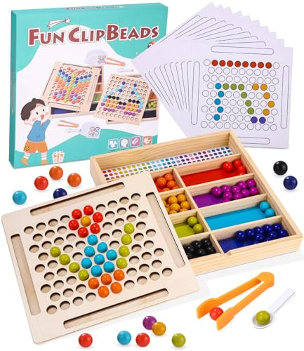 Holz Montessori Spielzeug, Sortierspiel, Clip Perlen Brettspiele, Puzzle & Geschicklichkeitsspiele & Mathe Lernspielzeug, Farben Sortier Stapelspielzeug für ab 3 4 5 6 Jahre,Kreativ Kinder Geschenke