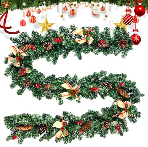 Künstliche Weihnachtsgirlande - 8,8ft künstliche Weihnachtsgirlande für Haustür | Weihnachtsgirlanden für Kamin, innen und außen, Ferientür
