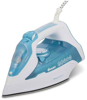 Swan SI12055AQ Steam Iron with Ceramic Soleplate, ProSteam Technology, Anti-Calc, Anti-Drip, Adjustable Temperature Dial and 360 Degree Swivel Cord, 3000W, White and Aqua