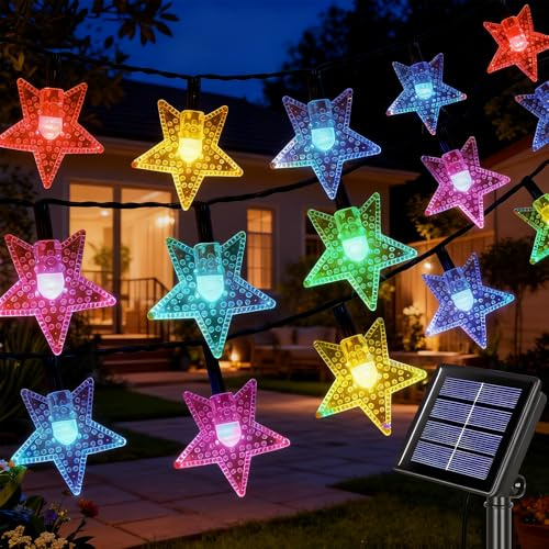 Fohil Catena Luminosa Solare, 12M 100 LED Stelle Luci Solari Esterno Luci Stringa Solare Giardino 8 Modalità IP65 Impermeabile Decorazioni Esterni per Natale Festa Halloween Ramandan
