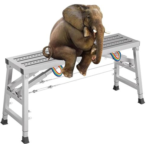 Höhenverstellbar Gerüst Arbeitsplattform Tragkraft 400 Kg rutschfest Klappleiter Werkbank Mehrzweck Verzinkter Stahl Tragbarer Arbeitsbühne mit Rutschfesten Füßen(180X40cm)