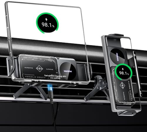 MANKIW Supporto Smartphone Auto per Galaxy Z Fold 6 5 4 3, Magic V3 V2, Mate X6 X5 X4, Ricarica Rapida 15W a Doppia Bobina con Rotazione Automatica 90°