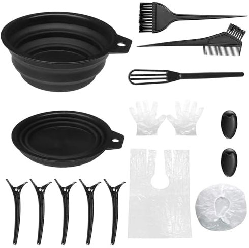 12 Pcs Hair Dye Bowl and Brush Kit, DIY Beauty Salon Hair Dye Bleaching Tools Kit, Tint Brush, Mixing Bowl, Highlighting Comb, Ear Cover, Shawl, Gloves, Hairdressing Clips