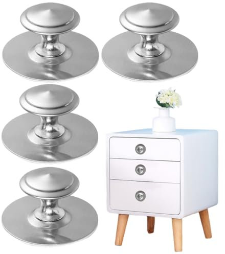 MOLZINY 4 Pièces poignées autocollantes pour tiroir poignées d'armoire instantanées Poignee de Meuble Cuisine En acier inoxydable À retirer et coller sans perçage pour Placards Commode Armoire Meuble