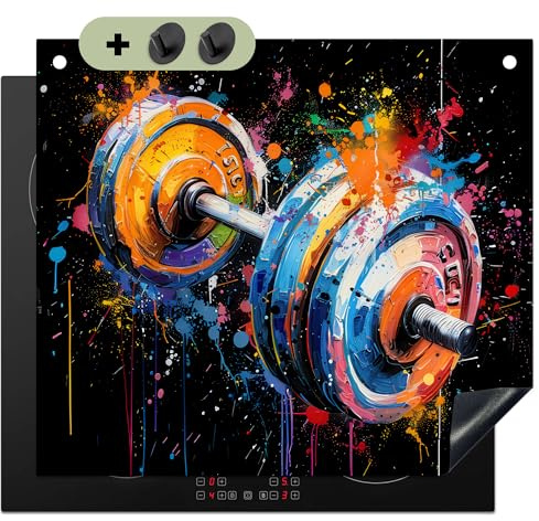 KitchenYeah© Herdabdeckplatte Einteilig Ceranfeld Abdeckplatte | 60x52 cm - Induktionsschutz Ceranfeldabdeckung Vinyl Herdabdeckplatten, Spritzschutz Küche Sport - Graffiti - Farbenfroh