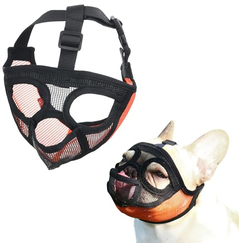 JOYPAWS Maulkorb für Hunde mit kurzer Schnauze, Französische Bulldogge, Maulkorb mit weichem Netz, verstellbar, Anti-Bissen, Kauen, Bellen, für mittelgroße Rassen, Mops/Boston Terrier, Orange, 1 m