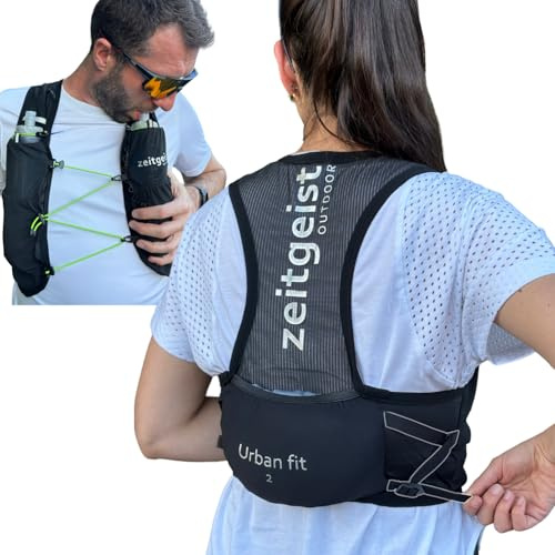zeitgeist OUTDOOR® Laufweste Damen und Herren Urban fit 2L optimale Passform atmungsaktiv ultraleichter Laufrucksack 130-170gr Trinkruckack Laufen Trailrunning Rucksack