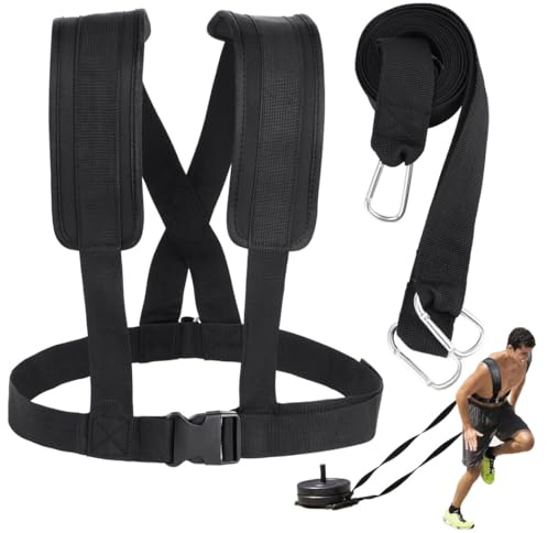Sled Harness for Exercise, Physical Football Running Resistance Training Rope Kit, Tire Pulling Harness Fitness Exercise Workout Assistance Equipment Trainer with Adjustable Padded Shoulder Strap