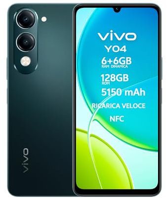vivo Y04,Smartphone 6+6GB RAM,128GB ROM, NFC, Cameraphone, Design Moderno e Resistente, Ricarica Veloce Batteria 5150 mAh, Schermo Ultra-resistente da 6,74”, IP64 Resistente all'Acqua e alla Polvere