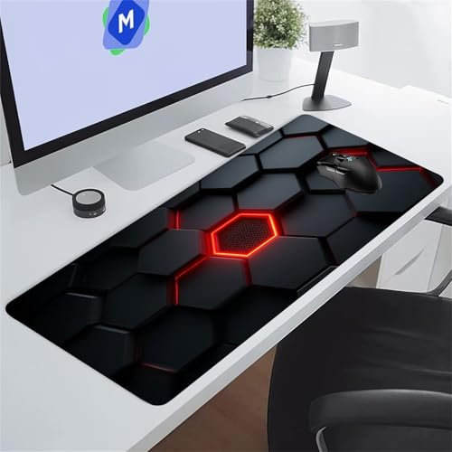 Tapis de Souris Gaming Géométrique Rouge Noir XXL Mouse Pad, Grand Tapis Bureau avec Base Anti-Dérapage, Extended Long Clavier Pad Large Mousepad pour PC Gamer et Le Bureau 1200x600x3 mm