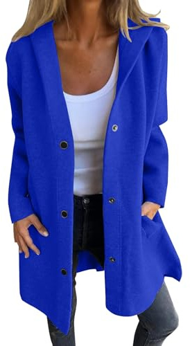 Uwdiohq Lässige einreihige Kapuzenjacke 2024 Mantel Einreihige Lange Mäntel für Frauen Lässiger Trenchcoat Damen Kurze Gruener Hoodie Oversize Kapuzenpullover Fuer Sweatshirt Gr 48