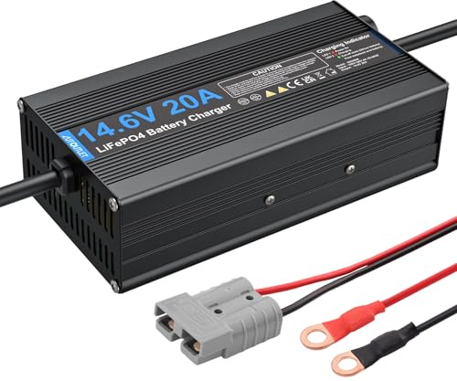AUTOUTLET LiFePO4 ladegerät 14,6V 20A Batterieladegerät 12V AC-DC Smart Charger mit 1M Anderson Stecker, LED-Anzeige, Mehrfacher Schutz, LiFePO4 Akku-Ladegerät für Lithium-Eisenphosphat-Batterien