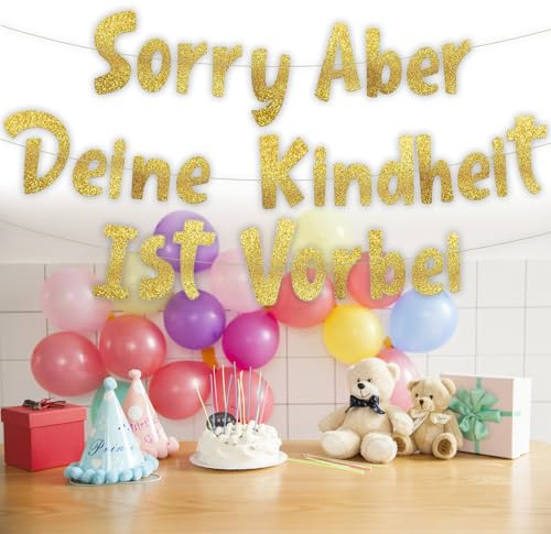 Lustige Banner, Glitzerndes Deko Banner Sorry Aber Deine Kindheit Ist Vorbei zum 18. Und 21. Geburtstag, Partyzubehör zum 18. Geburtstag, Dekorationen, Partyzubehör, Gastgeschenke und Zubehör