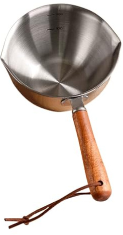 POPETPOP Pentola in Acciaio Inossidabile da 200ml per Riscaldare Burro e Caramelle Manico in Legno, per Cottura e Pasticceria in Forno Semplice ed Elegante