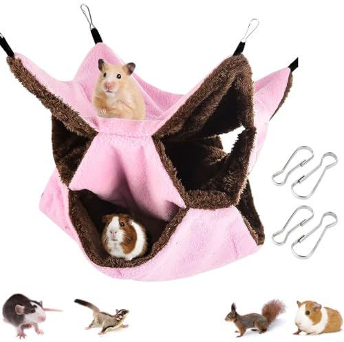 Amaca da Appendere per Piccoli Animali, Morbida e Calda Gabbia per Animali Domestici, Amache Furetti Letto Morbido, a 3 Strati, Per Criceti, Scoiattoli, Furetto, Porcellino d'India, 30 x 30cm, Rosa