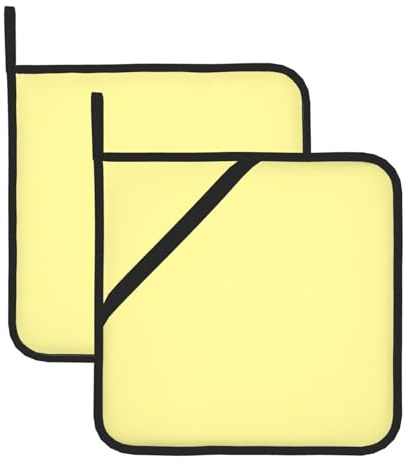 Presine quadrate resistenti al calore stampate bianche giallastre (set di due) 20,3 x 20,3 cm: tessuti di qualità, anti-scottatura e facili da pulire
