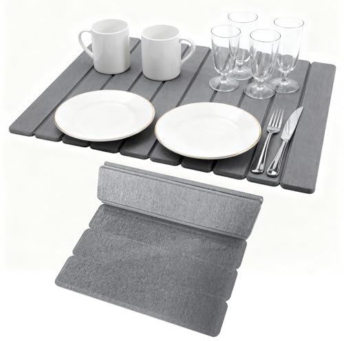 TranRantic Tapis de Séchage en Pierre pour Comptoir de Cuisine, 60 x 40 cm Tapis Egouttoir Vaisselle en Terre de Diatomite, Tapis Vaisselle Absorbant Pliable pour Bouteilles, Tasses, Assiette